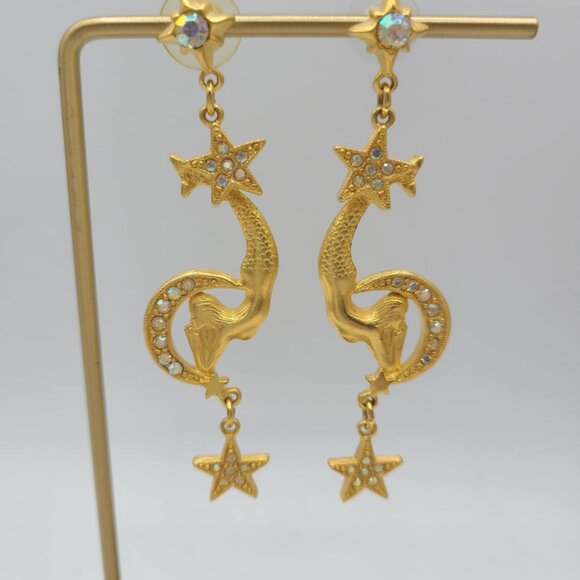 Kirks Folly Vintage Gold Tone Moon and Start Mermaid Earrings NWOT! - Picture 10 of 16